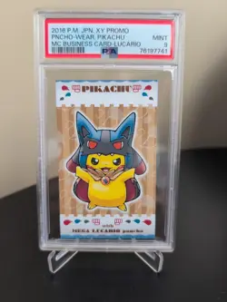 PSA 9 Poncho Pikachu Mega Lucario Promo Business Card Pokemon Card Japanese 2016 - Image 1
