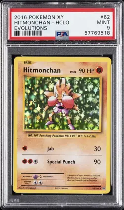 2016 POKEMON XY EVOLUTIONS #62 HITMONCHAN-HOLO PSA 9 - Image 1