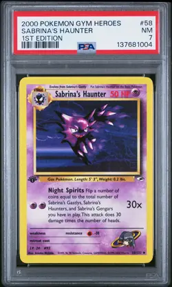 2000 POKEMON GYM HEROES 1ST ED #58 SABRINA'S HAUNTER PSA 7 - Image 1