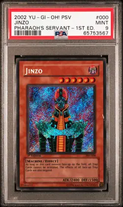 2002 Yu-Gi-Oh! JINZO Pharaoh’s Servant - 1st Edition #PSV-000 PSA 9 Mint - Image 1