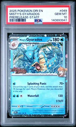 2025 POKEMON DRI EN-DESTINED RIVALS PRERELEASE-STAFF MISTY'S GYARADOS PSA 10 - Image 1
