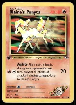 Pokemon Cards Blaine's Ponyta 63/132 1ST EDITION Gym Heroes Common NM - Image 1