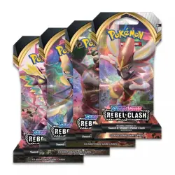 POKEMON TCG REBEL CLASH SLEEVED BOOSTER PACK ART SET X4 PACKS *FACTORY SEALED* - Image 1