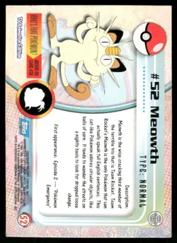 Pokemon Cards Meowth #52 Topps Trading Cards Series 1 LP *2 - Image 2
