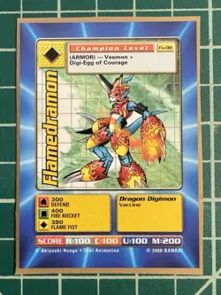 Rare Flamedramon Digimon Card Digital Monsters Bandai 2000 Fx-08 Promo Card - Image 1