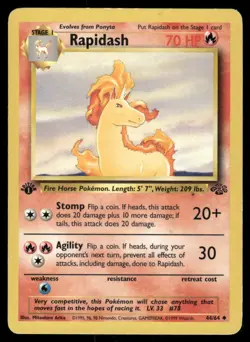 Pokemon Cards Rapidash 44/64 1ST EDITION Jungle Uncommon MP - Image 1