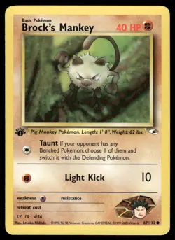 Pokemon Cards Brock's Mankey 67/132 1ST EDITION Gym Heroes WOTC Common NM - Image 1