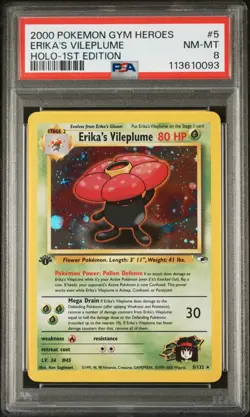 2000 POKEMON GYM HEROES HOLO-1ST EDITION #5 ERIKA'S VILEPLUME PSA 8 - Image 1