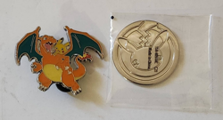 Pokemon Charizard & Pikachu Enamel Pin + Pikachu Metal Coin – From Celebrations - Image 1