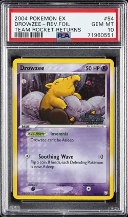 2004 POKEMON EX TEAM ROCKET RETURNS #54 DROWZEE-REVERSE FOIL PSA 10 - Image 1