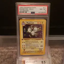 Pokemon Magneton Fossil 1st Edition 11/62 Holo Rare 1999 PSA 8 - Image 1
