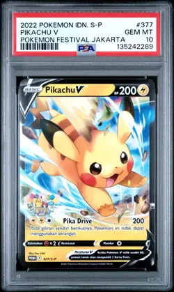 PSA 10 Pikachu V 377/S-P Indonesian Pokemon Festival Jakarta Stamp *Low Pop - Image 1