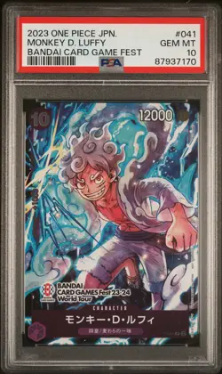 PSA 10 GEM MINT JAPANESE ONE PIECE 2023 MONKEY D. LUFFY P-041 BANDAI FEST TOUR - Image 1
