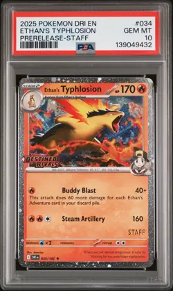 2025 POKEMON DRI EN-DESTINED RIVALS PRERELEASE-STAFF ETHAN'S TYPHLOSION PSA 10 - Image 1