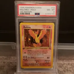 Pokemon Moltres Fossil 1st Edition 12/62 Holo Rare 1999 PSA 8 - Image 1