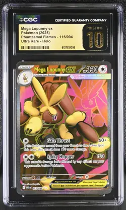 CGC 10 PRISTINE Mega Lopunny ex 115/094 Phantasmal Flames Pokemon Card - Image 1