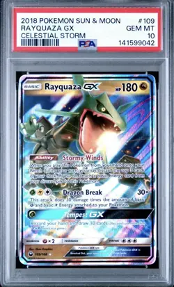 2018 POKEMON SUN & MOON CELESTIAL STORM #109 RAYQUAZA GX PSA 10 New Cert - Image 1