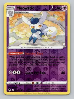 Reverse Holo Meowstic 082/195 Uncommon SWSH12: Silver Tempest Pokemon - Image 1