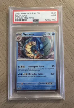 2023 Pokemon Gyarados PSA 9 Mint #043 Paldea Evolved 5-Pack Mini Tins Cosmic - Image 1