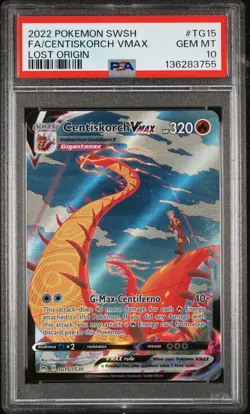 2022 POKEMON SWORD & SHIELD LOST ORIGIN #TG15 FULL ART/CENTISKORCH VMAX PSA 10 - Image 1