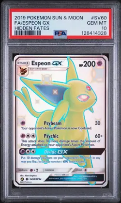 2019 POKEMON SUN & MOON HIDDEN FATES #SV60 FULL ART/ESPEON GX PSA 10 - Image 1