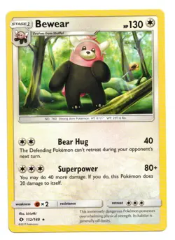 Pokemon Card: Bewear 112/149 Sun & Moon Base Set Rare! NM - Image 1