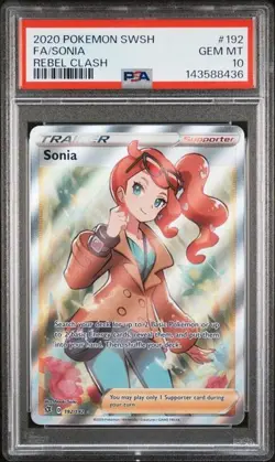 PSA 10 Sonia Full Art Rebel Clash #192 2020 Pokemon SWSH #192 TCG Card - Image 1
