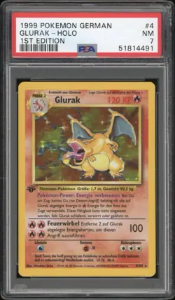 1999 Pokemon GERMAN 1st Edition Base Set Glurak-Charizard Holo 4/102 PSA 7 NM #2 - Image 1