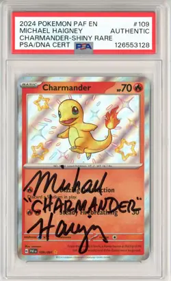 PSA Signed Michael Haigney Pokemon TCG Charmander 109/091 SV: Paldean Fates Holo - Image 1