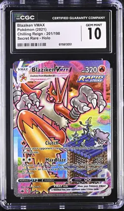 CGC 10 - BLAZIKEN VMAX - 201/198 CHILLING REIGN SECRET RARE HOLO POKEMON - Image 1