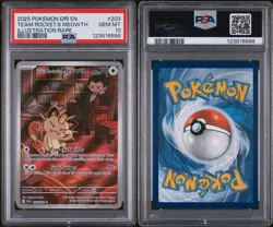 2025 POKEMON DESTINED RIVALS #203/182 TEAM ROCKET'S MEOWTH PSA 10 - Image 1