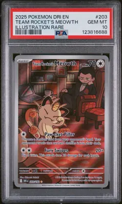 2025 POKEMON DESTINED RIVALS #203/182 TEAM ROCKET'S MEOWTH PSA 10 - Image 2