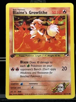 1st Edition Blaine’s Growlithe 62/132 Gym Heroes Pokemon TCG Regular WOTC LP - Image 3