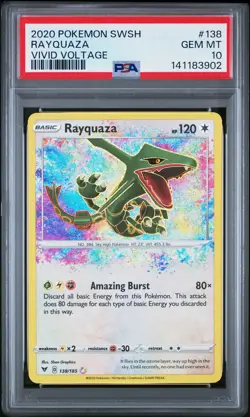 2020 POKEMON SWORD & SHIELD VIVID VOLTAGE #138 RAYQUAZA PSA 10 - Image 1