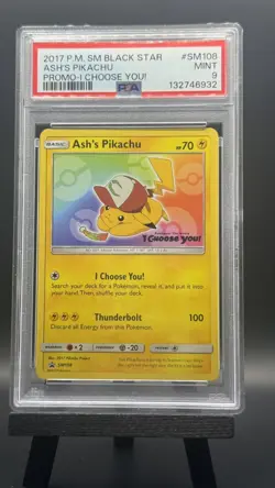 Ash's Pikachu SM108 | I Choose You Black Star Promo | PSA 9 | Pokemon TCG - Image 1