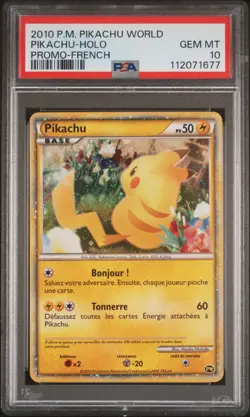 2010 POKEMON WORLD COLL FRENCH PIKACHU-HOLO PSA 10 - Image 1