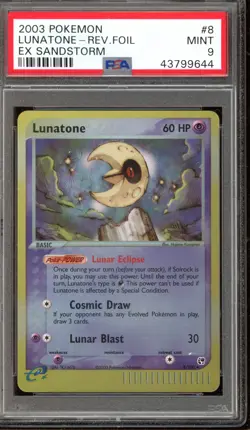 Pokemon Lunatone EX Sandstorm Reverse Holo Rare #8 PSA 9 Mint - Image 1