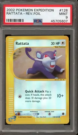 Pokemon Rattata Expedition Reverse Holo #128 PSA 9 Mint - Image 1