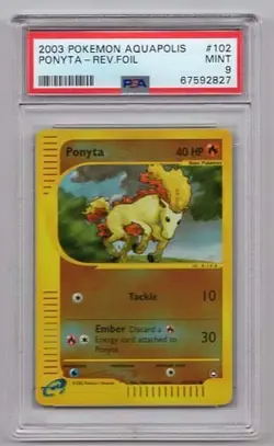 PONYTA REVERSE HOLOFOIL #102 POKEMON AQUAPOLIS PSA #67592827 GRADED MINT 9 2003 - Image 1