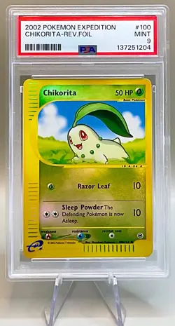 Pokemon Chikorita #100/165 Reverse Holo - 2002 Expedition Base Set - PSA 9 Mint! - Image 1