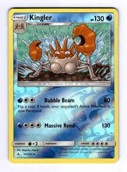 Kingler SM - Unbroken Bonds #47 (2019) Rare Reverse Holo NM Pokemon - Image 1