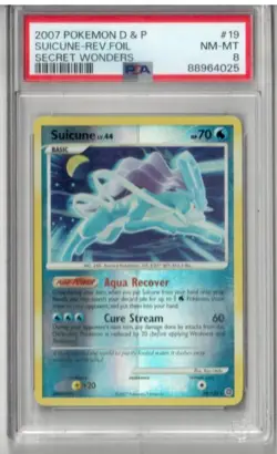 2007 Pokemon Diamond Pearl Secret Wonders Suicune Reverse Holo Card 19/132 PSA 8 - Image 1