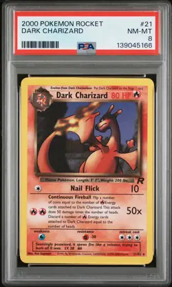 2000 POKEMON ROCKET #21 DARK CHARIZARD PSA 8 - Image 1