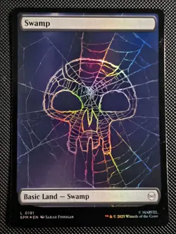 Swamp (Foil Full Art) | MTG SPM | Spider Web Skull Pattern Basic Land Black | NM - Image 1