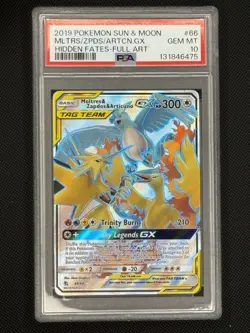 2019 POKEMON SM HIDDEN FATES #66 FULL ART/MOLTRES & ZAPDOS & ARTICUNO GX PSA 10 - Image 1