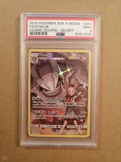 Pokemon 2019 Sun Moon Cosmic Eclipse Secret Rare Full Art STEELIX #247 PSA 9 - Image 1