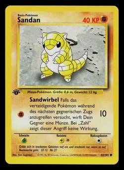 Pokemon Card - Sandshrew Sandan German 1st Edition Base Set 62/102 Common - Image 1