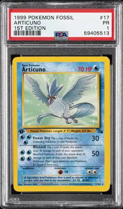 1999 POKEMON FOSSIL 1ST ED #17 ARTICUNO PSA 1 - Image 1