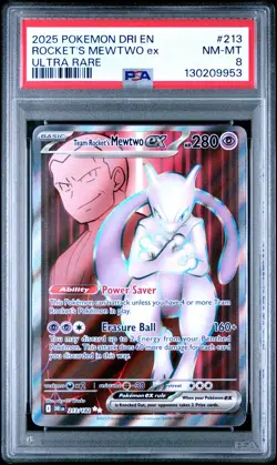 2025 POKEMON DRI EN-DESTINED RIVALS ULTRA RARE TEAM ROCKET'S MEWTWO EX PSA 8 - Image 1