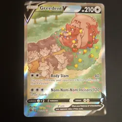 Pokemon Greedent V Ultra Rare Full Art Holo Fusion Strike 217/264 HP 210 - Image 1